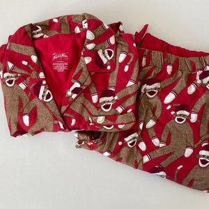 NWOT Nick and Nora Sock Monkey Pajama Set Women's Large Red Christmas